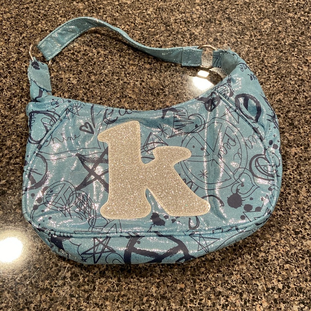 Justice “k” initial Purse, Blue and Silver